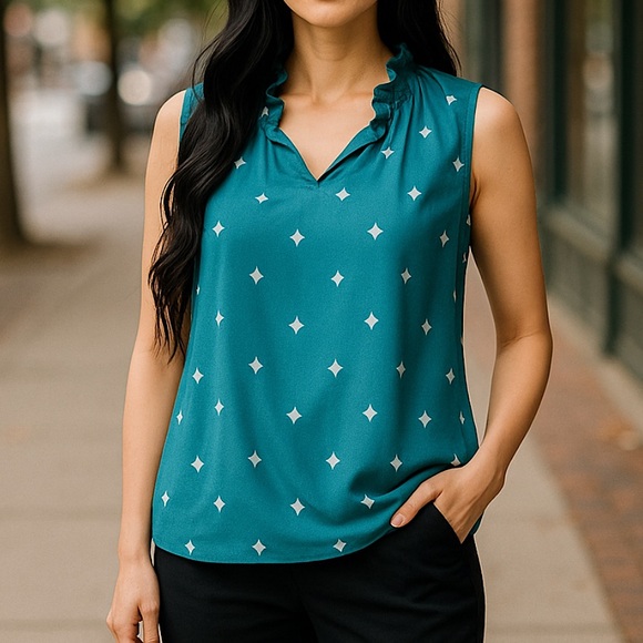 Merona Tops - 3/$15 Merona Blue Green Sleeveless Women's Ruffle Top